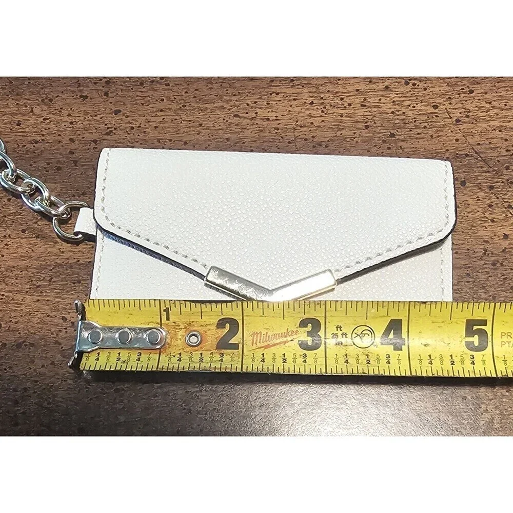 Nine West Off White Gold Accents Card Holder Keychain Faux Leather Snap Closure